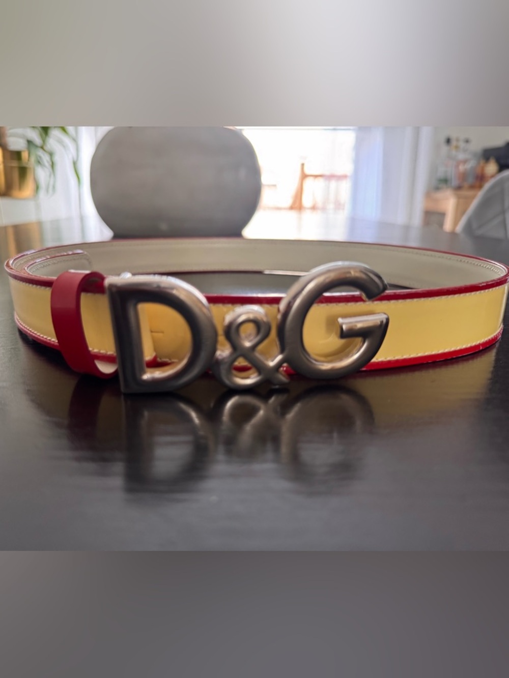 D&G Yellow and Red Logo Buckle Leather Belt